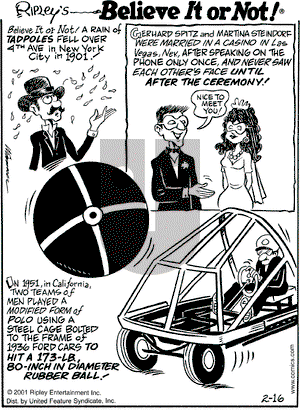 Ripley's Believe It or Not on Friday February 16, 2001 Comic Strip