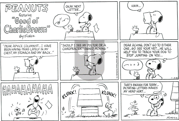 Peanuts - Sunday January 3, 1982 Comic Strip