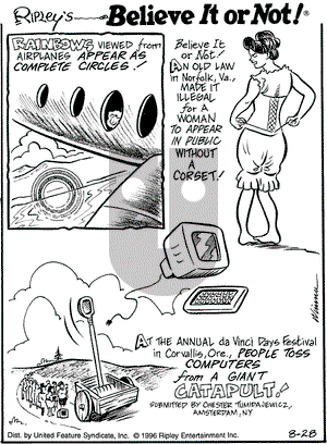 Ripley's Believe It or Not on Wednesday August 28, 1996 Comic Strip
