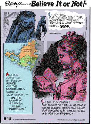 Ripley's Believe It or Not on Thursday September 15, 2016 Comic Strip