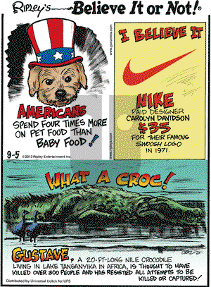Ripley's Believe It or Not on Thursday September 5, 2013 Comic Strip