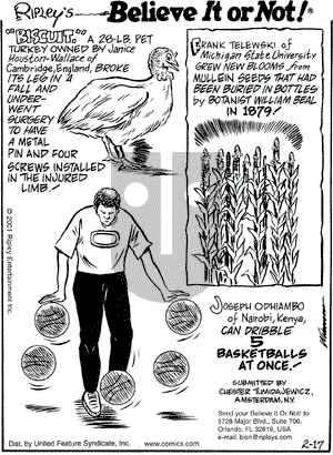 Ripley's Believe It or Not on Saturday February 17, 2001 Comic Strip