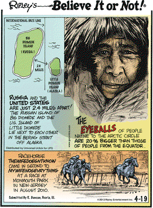 Ripley's Believe It or Not on Friday April 19, 2013 Comic Strip