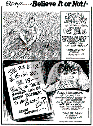 Ripley's Believe It or Not on Wednesday May 23, 2007 Comic Strip