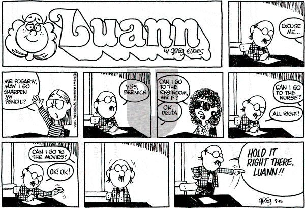 Luann on Sunday September 15, 1985 Comic Strip