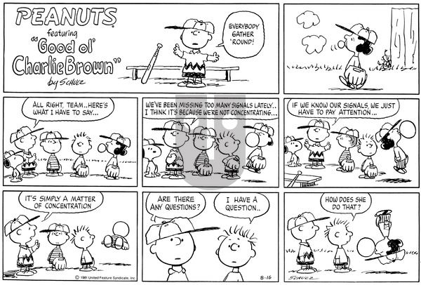 Peanuts on Sunday August 16, 1981 Comic Strip