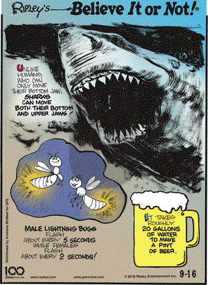 Ripley's Believe It or Not on Monday September 16, 2019 Comic Strip