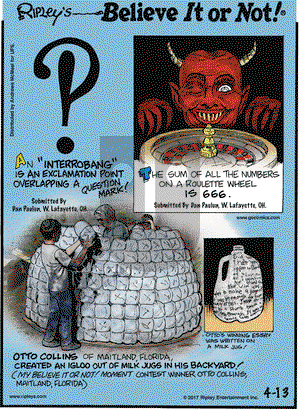 Ripley's Believe It or Not on Thursday April 13, 2017 Comic Strip