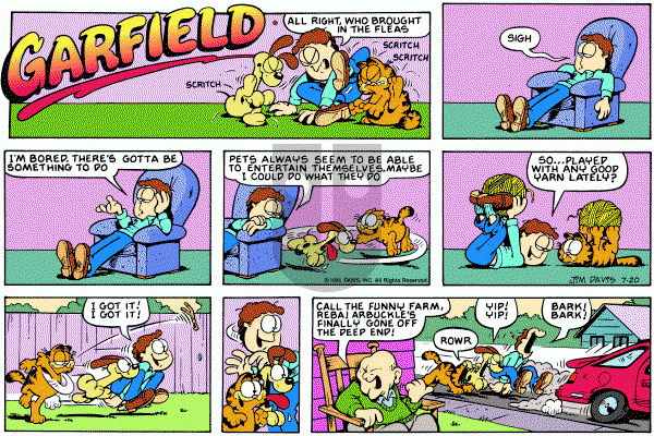 Garfield on Sunday July 20, 1986 Comic Strip