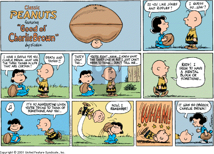 Peanuts - Sunday November 11, 2001 Comic Strip
