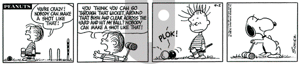 Peanuts on Tuesday April 2, 1968 Comic Strip