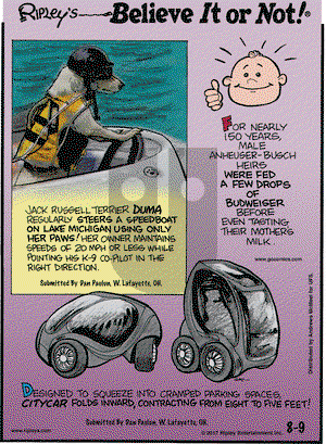 Ripley's Believe It or Not on Wednesday August 9, 2017 Comic Strip