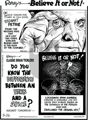 Ripley's Believe It or Not on Monday September 26, 2005 Comic Strip