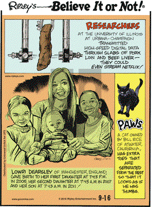 Ripley's Believe It or Not on Friday September 16, 2016 Comic Strip