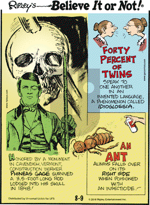 Ripley's Believe It or Not on Tuesday August 9, 2016 Comic Strip