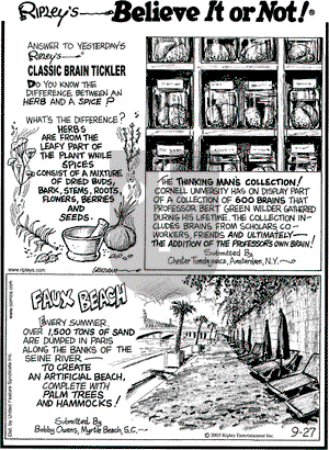Ripley's Believe It or Not on Tuesday September 27, 2005 Comic Strip