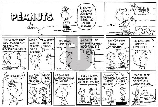 Peanuts on Sunday November 19, 1995 Comic Strip