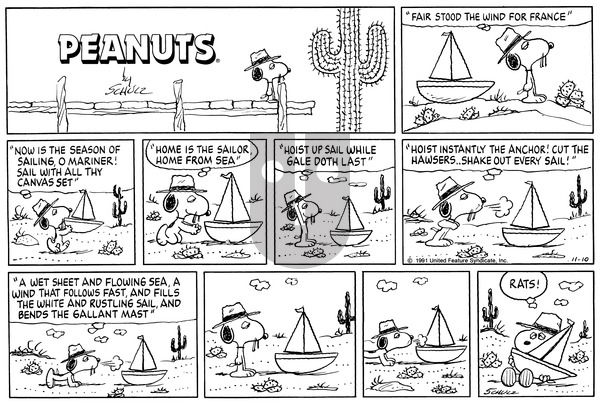 Peanuts on Sunday November 10, 1991 Comic Strip