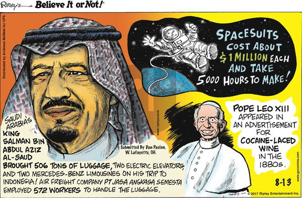 Ripley's Believe It or Not on Sunday August 13, 2017 Comic Strip