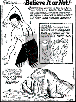 Ripley's Believe It or Not on Saturday April 25, 1998 Comic Strip