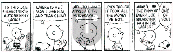 Peanuts on Tuesday December 31, 1996 Comic Strip