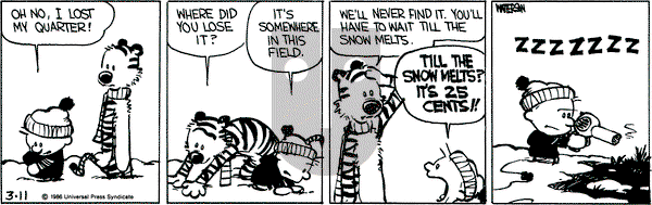 Calvin and Hobbes on Tuesday March 11, 1986 Comic Strip