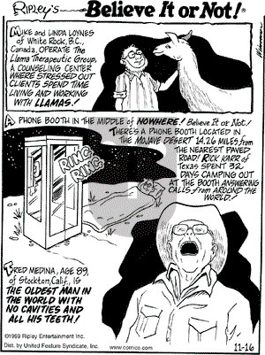 Ripley's Believe It or Not on Tuesday November 16, 1999 Comic Strip