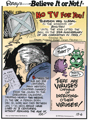 Ripley's Believe It or Not on Saturday December 6, 2008 Comic Strip
