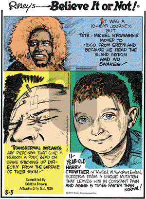 Ripley's Believe It or Not on Thursday August 5, 2010 Comic Strip