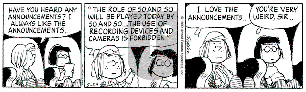 Peanuts on Monday May 24, 1999 Comic Strip