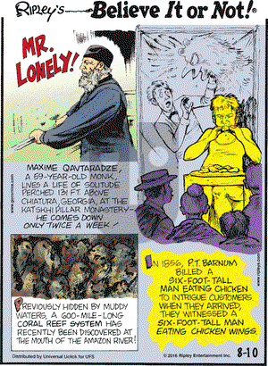 Ripley's Believe It or Not on Wednesday August 10, 2016 Comic Strip