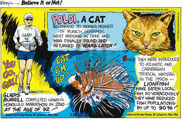 Ripley's Believe It or Not on Sunday July 15, 2012 Comic Strip