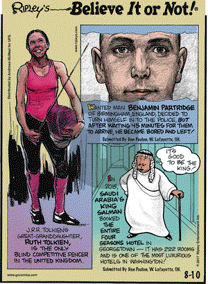 Ripley's Believe It or Not on Thursday August 10, 2017 Comic Strip