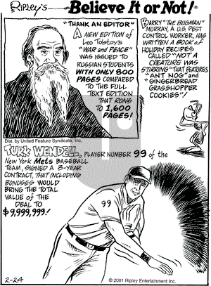 Ripley's Believe It or Not on Saturday February 24, 2001 Comic Strip