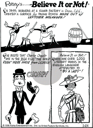 Ripley's Believe It or Not on Wednesday January 24, 1996 Comic Strip