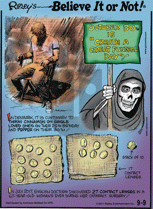 Ripley's Believe It or Not on Saturday September 9, 2017 Comic Strip
