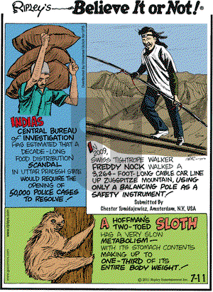 Ripley's Believe It or Not on Monday July 11, 2011 Comic Strip