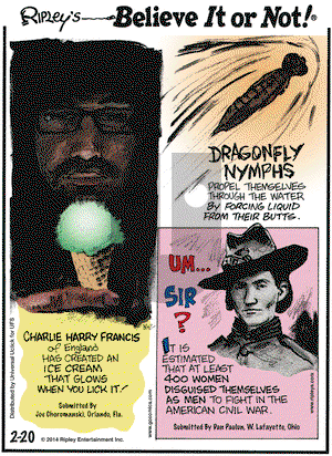 Ripley's Believe It or Not on Thursday February 20, 2014 Comic Strip