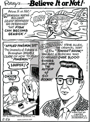 Ripley's Believe It or Not on Monday February 26, 2001 Comic Strip