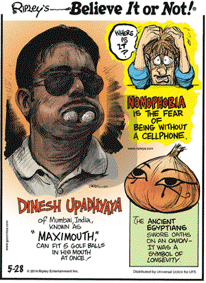 Ripley's Believe It or Not on Wednesday May 28, 2014 Comic Strip
