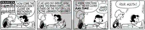Peanuts on Tuesday December 6, 1960 Comic Strip