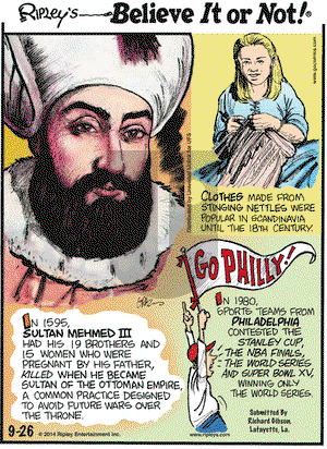 Ripley's Believe It or Not on Friday September 26, 2014 Comic Strip
