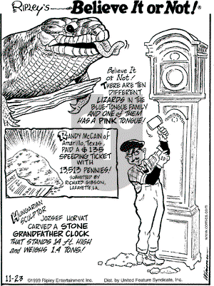 Ripley's Believe It or Not on Saturday January 8, 2000 Comic Strip