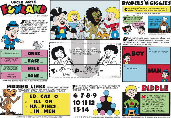 Uncle Art's Funland on Sunday September 18, 2022 Comic Strip