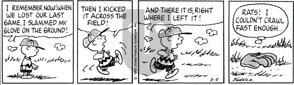 Peanuts - Thursday March 5, 1992 Comic Strip