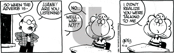 Luann on Thursday September 12, 1985 Comic Strip