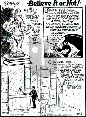 Ripley's Believe It or Not on Thursday March 1, 2001 Comic Strip