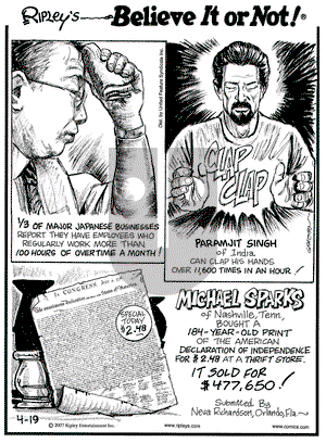 Ripley's Believe It or Not - Thursday April 19, 2007 Comic Strip