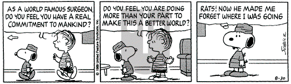 Peanuts on Wednesday August 30, 1989 Comic Strip