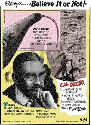 Ripley's Believe It or Not on Monday September 28, 2015 Comic Strip